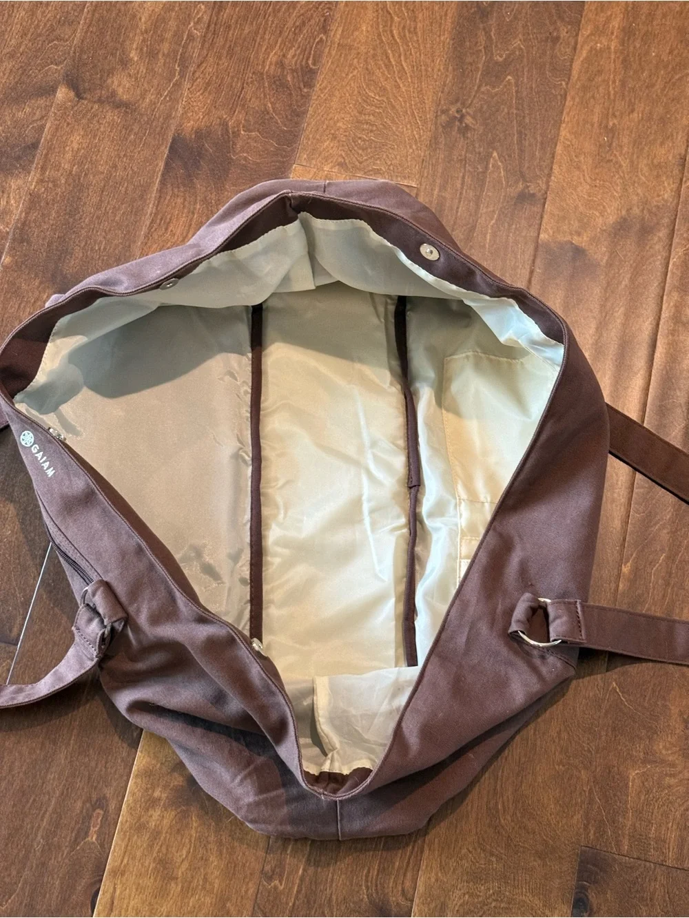 Gaiam Brown Canvas Yoga Tote, Embroidered Floral Detail